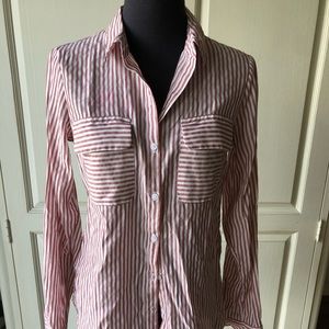 Red and white striped button up